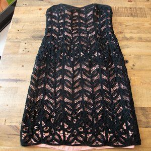 Betsey Johnson Black Crochet Pink Satin Dress